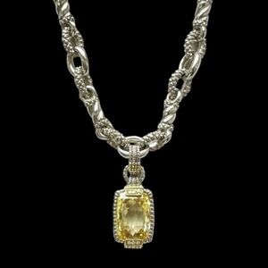 Judith Ripka JR Two Sterling Silver 18K Gold Canary Quartz Diamond Pendant